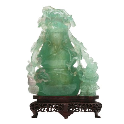 Lot 542 - A Chinese fluorite 'boys' double-gourd group, 20th century