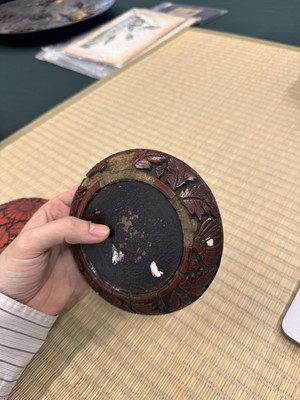 Lot 71 - A rare Chinese cinnabar lacquer 'chrysanthemum' box and cover, Ming dynasty
