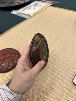 Lot 71 - A rare Chinese cinnabar lacquer 'chrysanthemum' box and cover, Ming dynasty