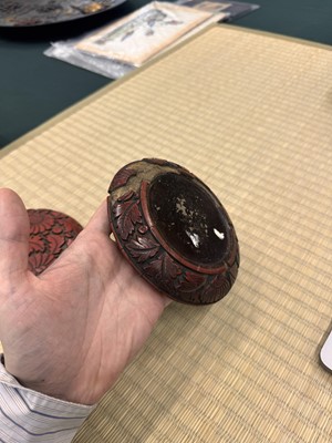 Lot 71 - A rare Chinese cinnabar lacquer 'chrysanthemum' box and cover, Ming dynasty