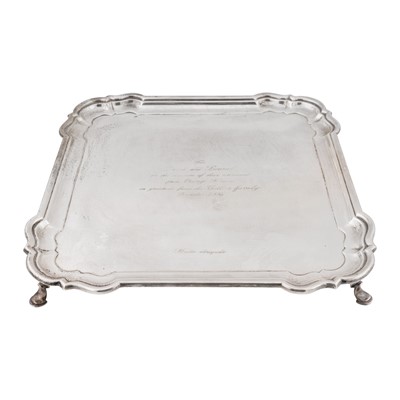 Lot 638 - A George V sterling silver salver, London 1913 by Hawksworth, Eyre and Co Ltd