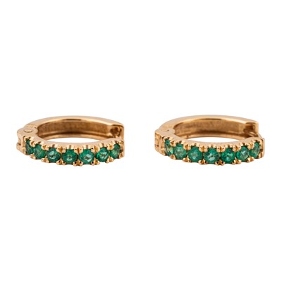 Lot 108 - A pair of emerald hoop earrings