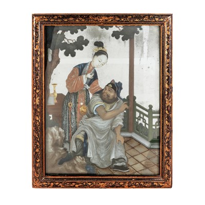 Lot 173 - A fine Chinese export reverse-painted mirror, Qing dynasty, Qianlong period
