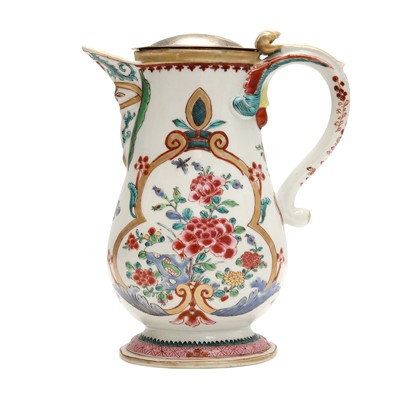 Lot 211 - A Chinese export famille-rose 'floral' jug, Qing dynasty, Qianlong period