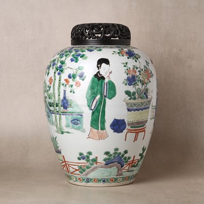 Lot 196 - A large Chinese famille-verte 'ladies' jar, Qing dynasty, Kangxi period