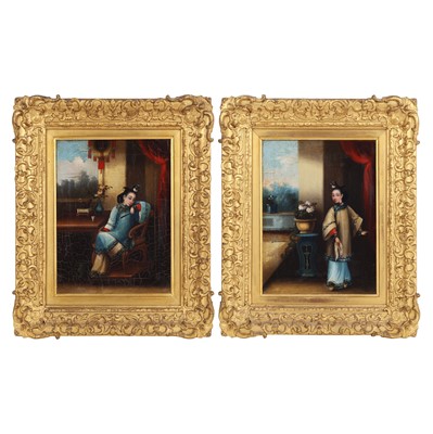 Lot 165 - Two fine Chinese export 'beauty' paintings, studio of Lamqua (active 1825-1860), 19th century