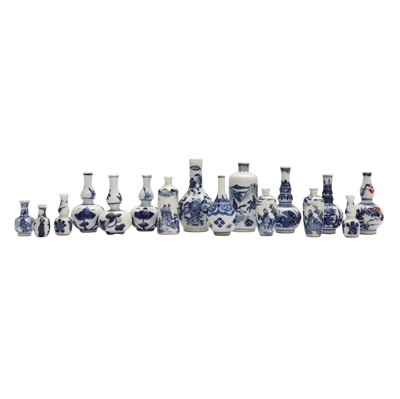 Lot 190 - Sixteen Chinese blue and white miniature vases, Qing dynasty, Kangxi period