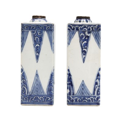 Lot 177 - A pair of Chinese blue and white square-section vases, Qing dynasty, Kangxi period