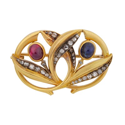 Lot 153 - Frederic Koechly Ι A diamond, ruby and sapphire brooch, circa 1890