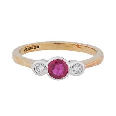 Lot 178 - A ruby and diamond three-stone ring, circa 1999