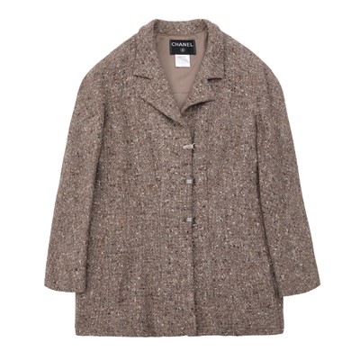 Lot 98 - Chanel Brown Wool Boucle 'CHANEL' Jacket - Size 44