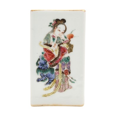 Lot 597 - A small Chinese famille-rose 'ladies' brush pot, Republic period