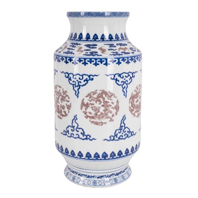 Lot 306 - A Chinese blue and white and copper-red vase, 20th century