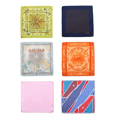 Lot 435 - Hermes Six Mixed Silk Pocket Squares
