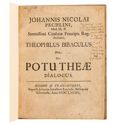 Lot 42 - Tea. Pechlin. Theophilus Bibaculus sive de potu theae dialogus, 1684