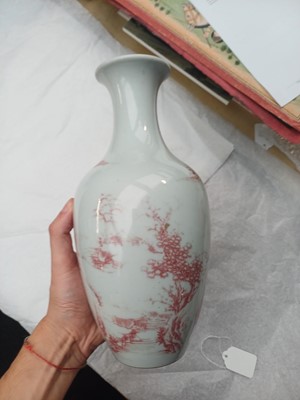 Lot 515 - A Chinese underglaze copper-red 'figurative landscape' vase, 19th/20th century