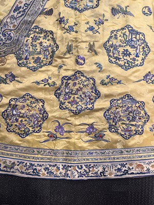 Lot 395 - A fine Chinese yellow-ground embroidered silk robe, Qing dynasty, 19th Century