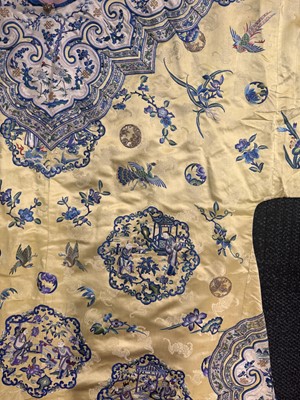 Lot 395 - A fine Chinese yellow-ground embroidered silk robe, Qing dynasty, 19th Century