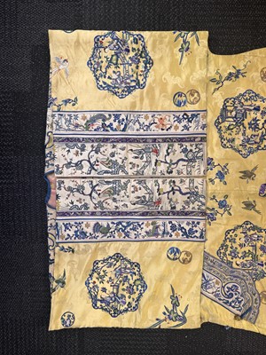 Lot 395 - A fine Chinese yellow-ground embroidered silk robe, Qing dynasty, 19th Century