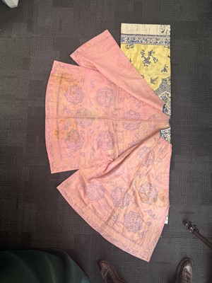 Lot 395 - A fine Chinese yellow-ground embroidered silk robe, Qing dynasty, 19th Century