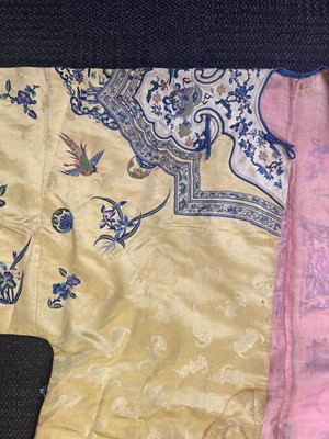Lot 395 - A fine Chinese yellow-ground embroidered silk robe, Qing dynasty, 19th Century