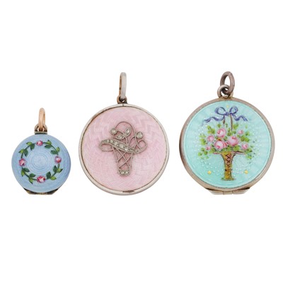 Lot 98 - Three enamelled pendants