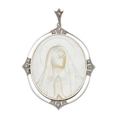 Lot 203 - A Virgin Mary mother of pearl and diamond pendant