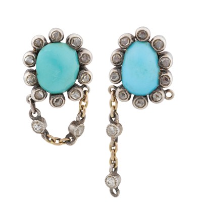 Lot 40 - A pair of turquoise and diamond earrings