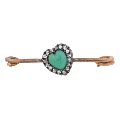 Lot 61 - A turquoise and diamond heart brooch