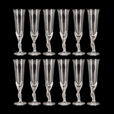 Lot 437 - Set of twelve Igor Carl Fabergé 'kissing doves' champagne flutes