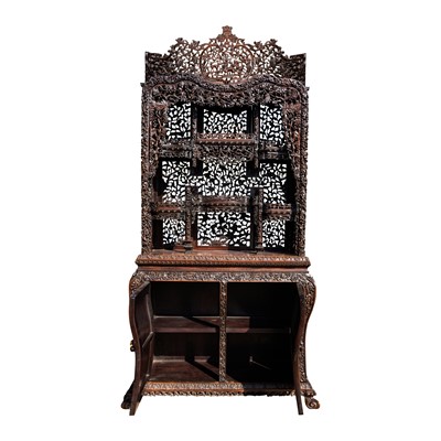 Lot 130 - A fine Chinese export carved and pierced hardwood (hongmu) display cabinet, late 19th century