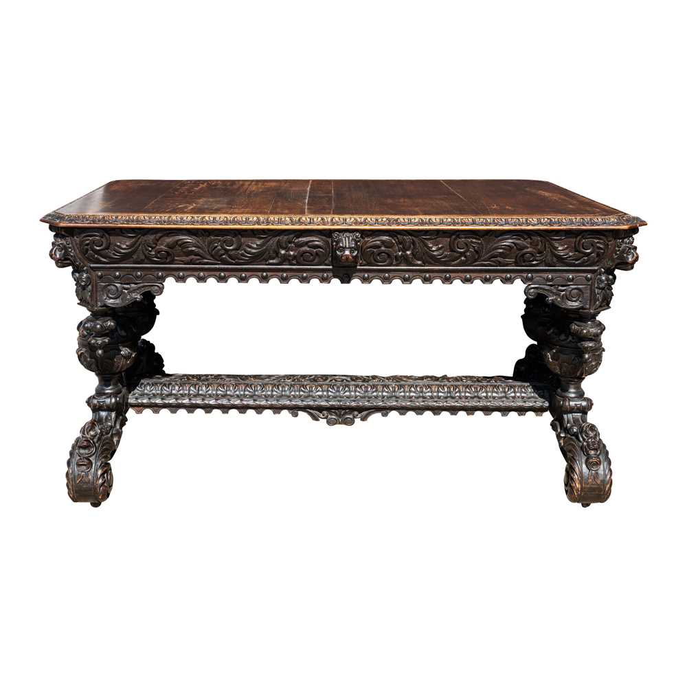 Lot 38 - A 17th century style Victorian stained oak dining table