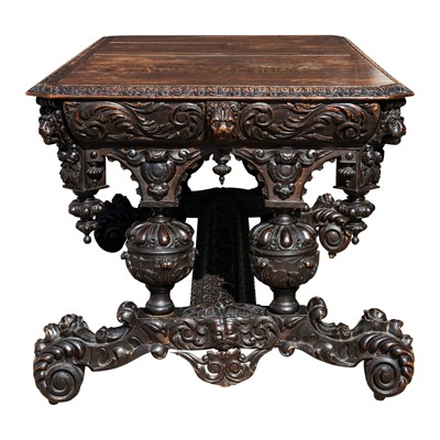 Lot 38 - A 17th century style Victorian stained oak dining table