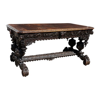 Lot 123 - A 17th century style Victorian stained oak dining table