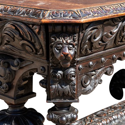 Lot 38 - A 17th century style Victorian stained oak dining table