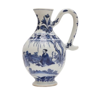 Lot 3 - A Chinese blue and white 'figural' jug, Transitional period, Chongzhen period
