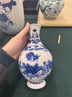 Lot 3 - A Chinese blue and white 'figural' jug, Transitional period, Chongzhen period