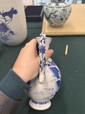 Lot 3 - A Chinese blue and white 'figural' jug, Transitional period, Chongzhen period