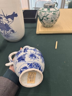 Lot 3 - A Chinese blue and white 'figural' jug, Transitional period, Chongzhen period