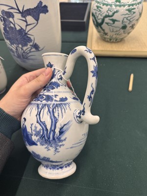 Lot 3 - A Chinese blue and white 'figural' jug, Transitional period, Chongzhen period