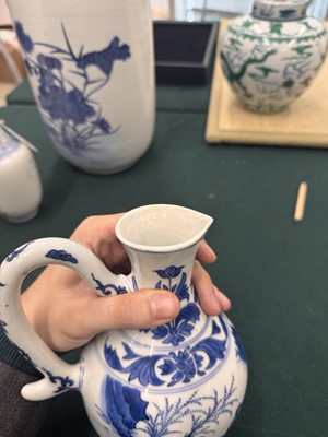 Lot 3 - A Chinese blue and white 'figural' jug, Transitional period, Chongzhen period