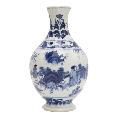 Lot 3 - A Chinese blue and white 'figural' jug, Transitional period, Chongzhen period