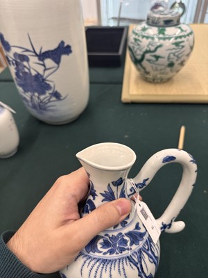 Lot 3 - A Chinese blue and white 'figural' jug, Transitional period, Chongzhen period