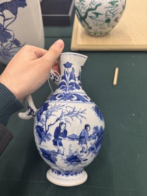 Lot 3 - A Chinese blue and white 'figural' jug, Transitional period, Chongzhen period