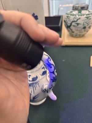 Lot 3 - A Chinese blue and white 'figural' jug, Transitional period, Chongzhen period