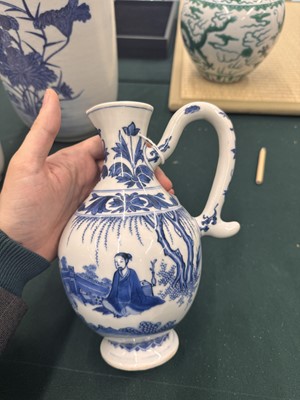 Lot 3 - A Chinese blue and white 'figural' jug, Transitional period, Chongzhen period