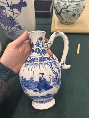 Lot 3 - A Chinese blue and white 'figural' jug, Transitional period, Chongzhen period