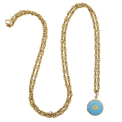 Lot 13 - An enamel locket pendant necklace
