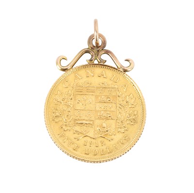 Lot 10 - A five dollar Canadian coin mounted pendant