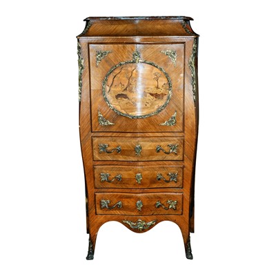Lot 121 - A Louis XV style kingwood, rosewood and marquetry secrétaire cabinet